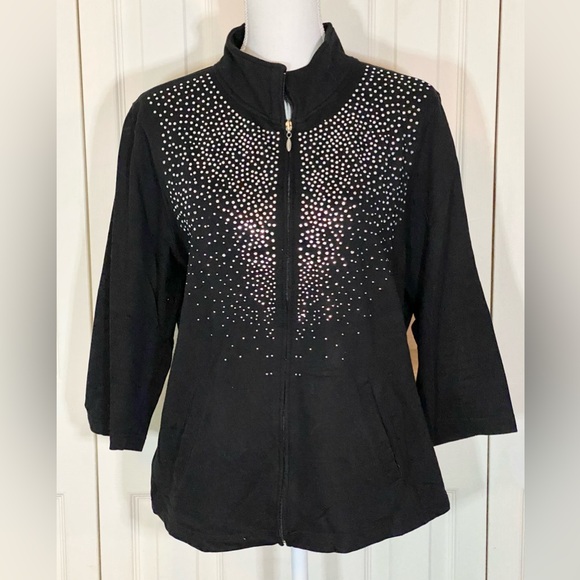 Onque Casuals Black 3/4 Sleeve Jacket with Rhinestone Accents - Picture 1 of 7